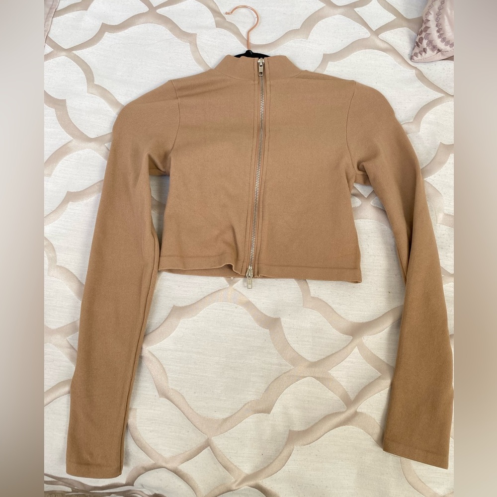 Beige Double Zip Up Top